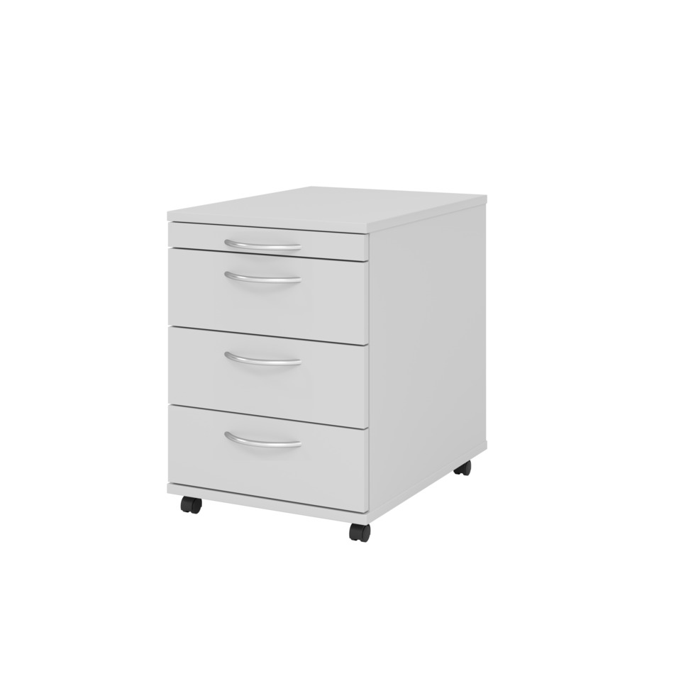 Hammerbacher Rollcontainer BASIC - 42,8 x 59 x 58 cm, 3 Schübe, Bogengriff, Grau