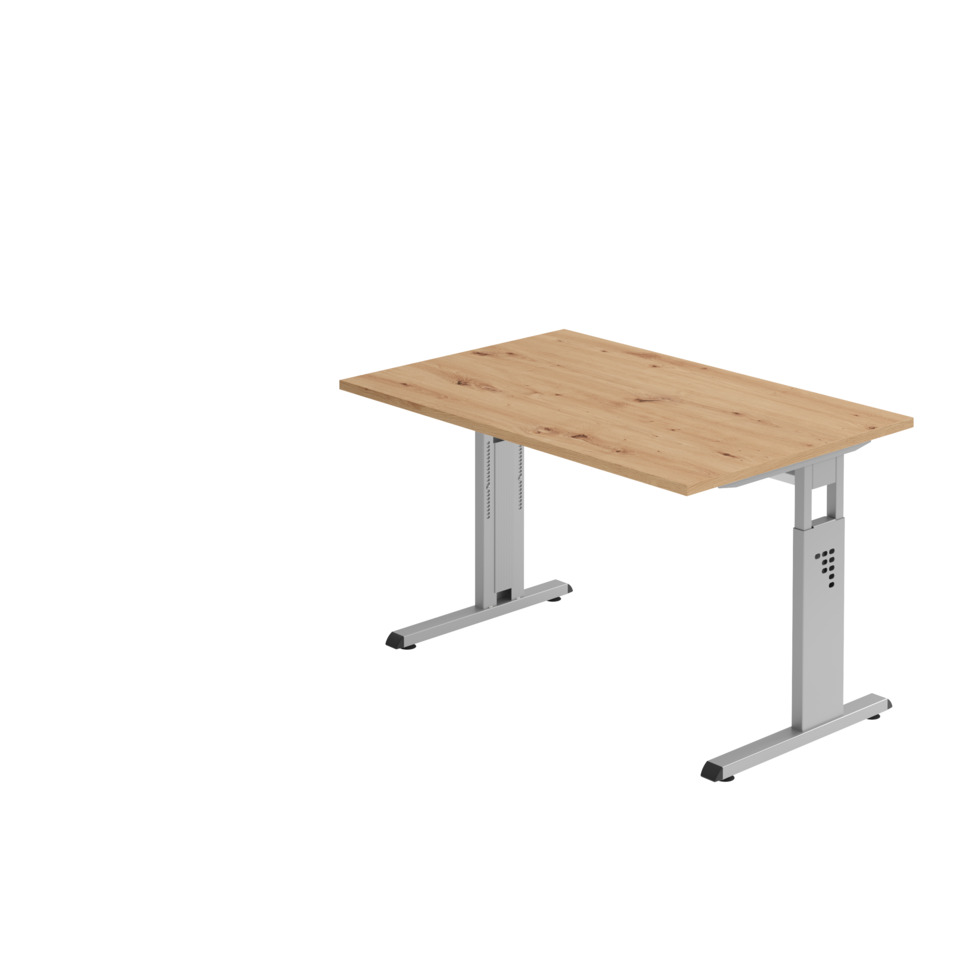 Hammerbacher Schreibtisch C-Fuß - 120 x 65-85 x 80 cm, höhenverstellbar, Asteiche/silber
