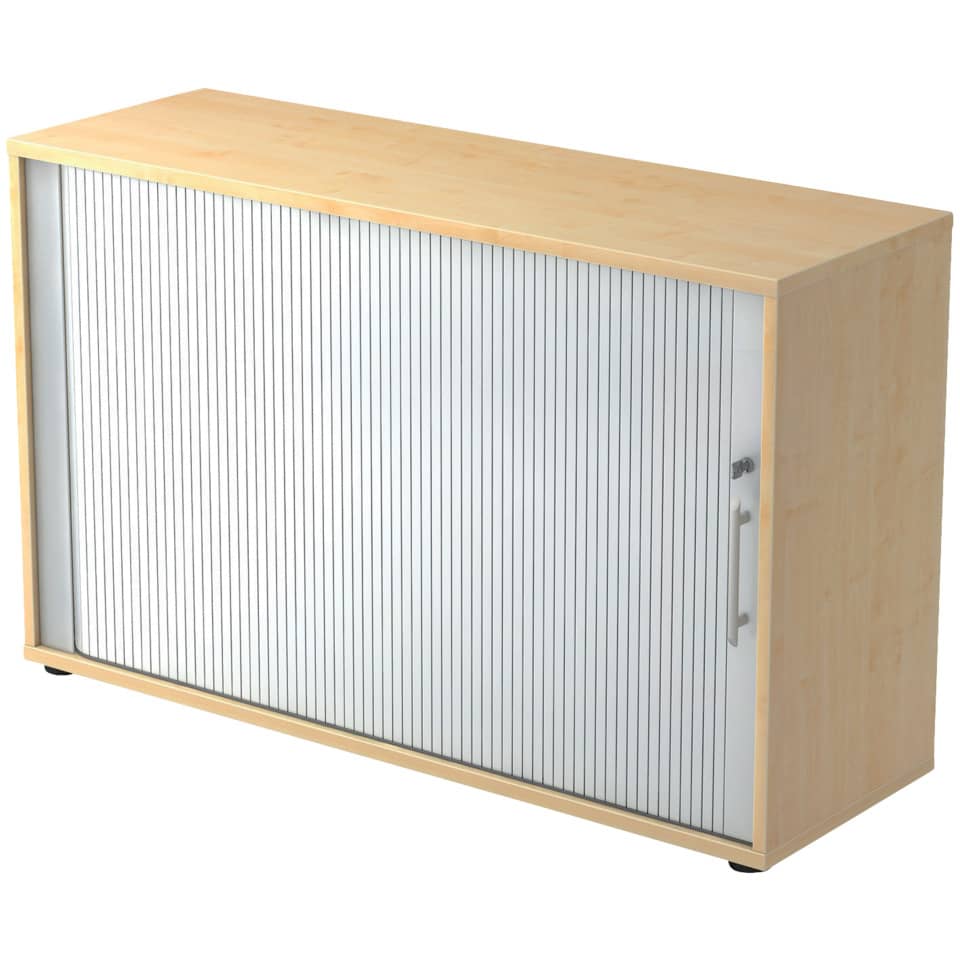 Hammerbacher Rollladenschrank - 2OH, 120 cm, Relinggriff, Ahorn/Silber