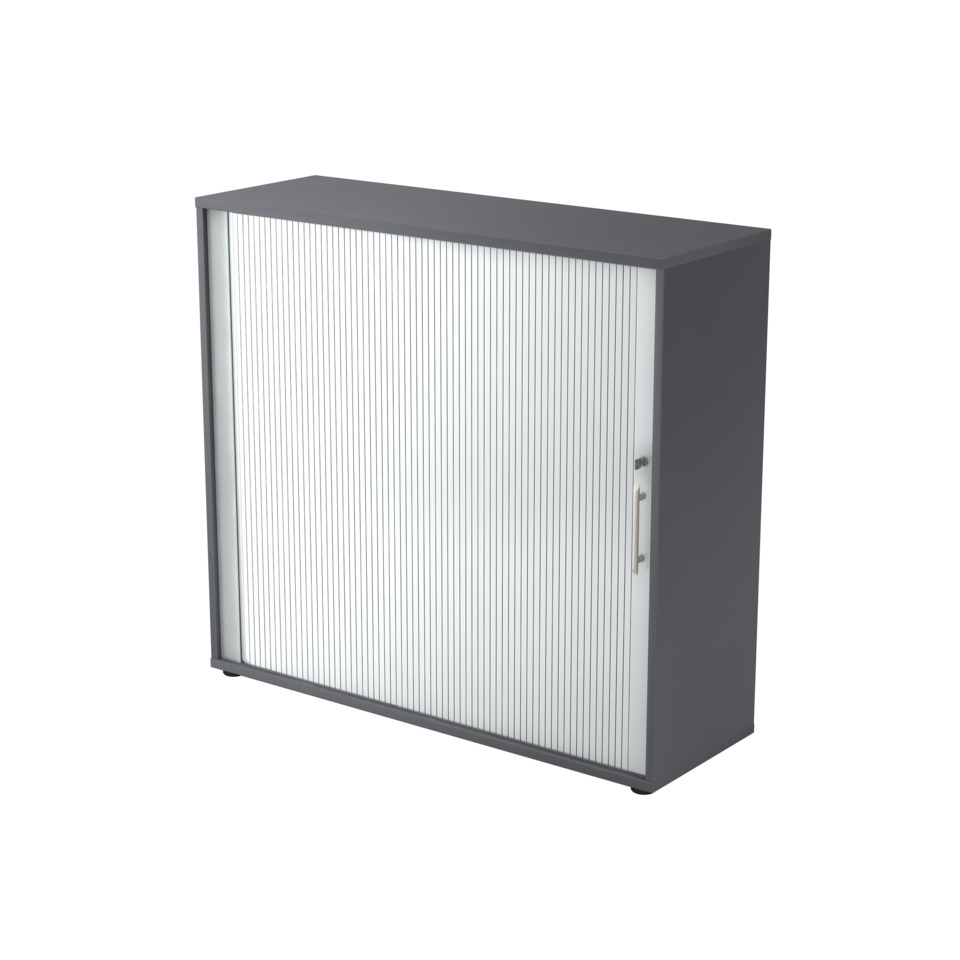 Hammerbacher Rollladenschrank - 3OH, 120 cm, Relinggriff, verschließbar, graphit/weiß