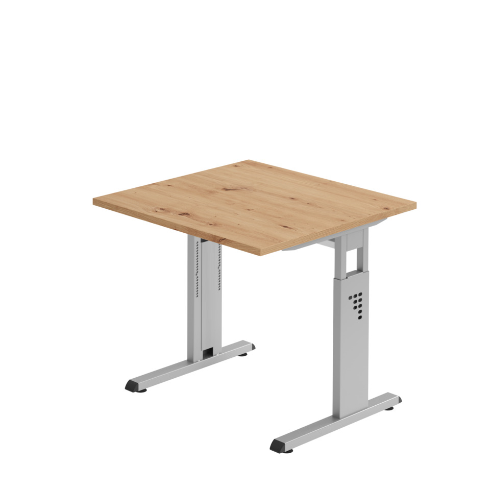 Hammerbacher Schreibtisch C-Fuß - 80 x 65-85 x 80 cm, höhenverstellbar, Asteiche/silber