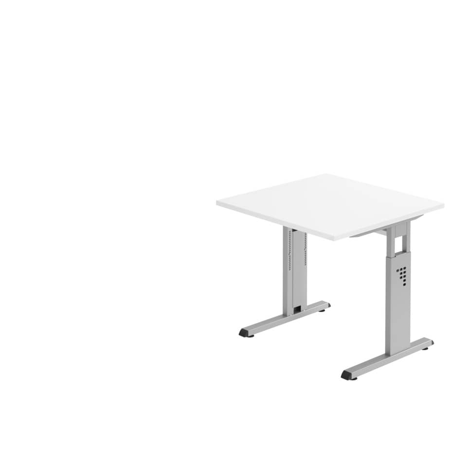 Hammerbacher Schreibtisch C-Fuß - 80 x 65-85 x 80 cm, höhenverstellbar, weiß/silber