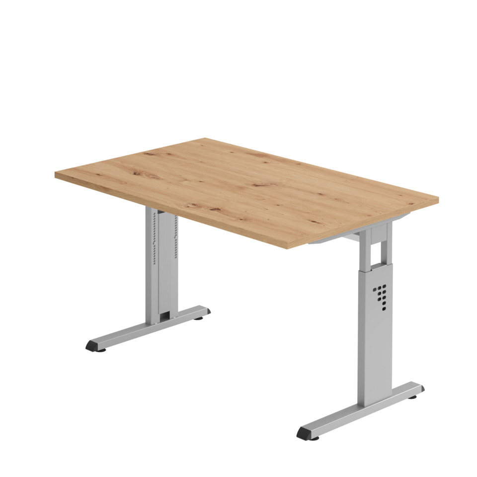 Hammerbacher Schreibtisch C-Fuß - 120 x 65-85 x 80 cm, höhenverstellbar, Asteiche/Silber, mit Montageservice