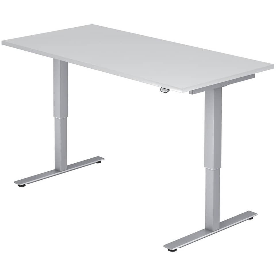 Hammerbacher Sitz-Steh-Schreibtisch mit T-Fuß - 160 x 72-119 x 80 cm, elektr. höhenverstellbar, weiß