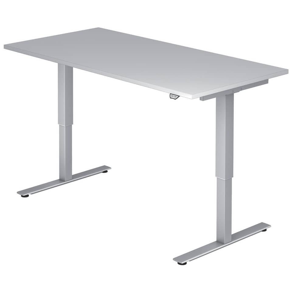 Hammerbacher Sitz-Steh-Schreibtisch mit T-Fuß - 160 x 72-119 x 80 cm, elektr. höhenverstellbar, grau