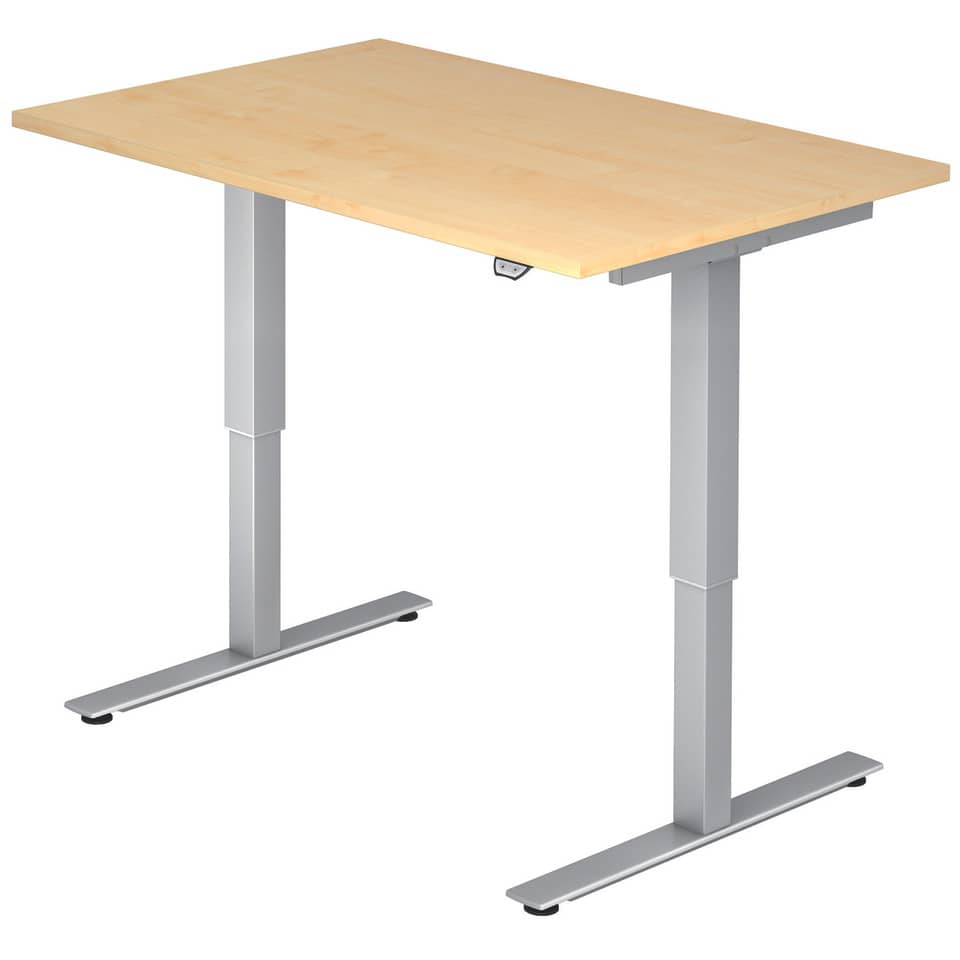 Hammerbacher Sitz-Steh-Schreibtisch mit T-Fuß - 120 x 72-119 x 80 cm, elektr. höhenverstellbar, Ahorn