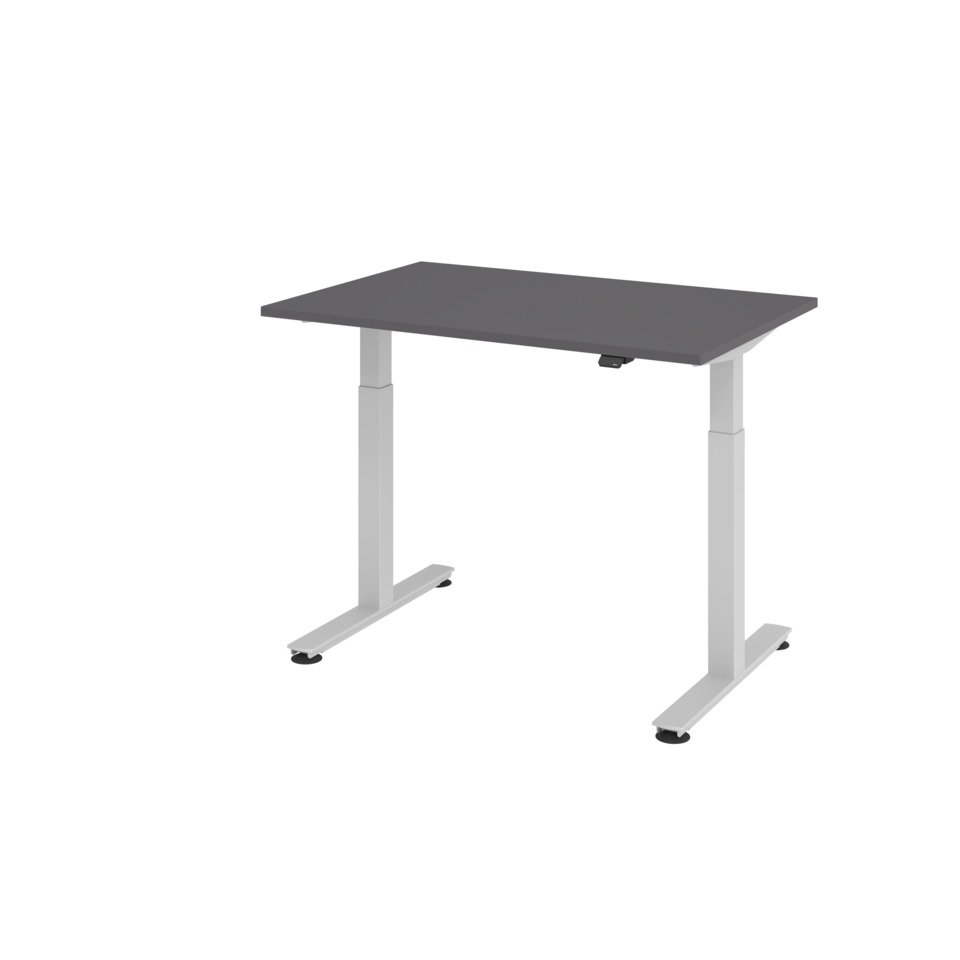 Hammerbacher Sitz-Steh-Schreibtisch mit T-Fuß - 120 x 72-119 x 80 cm, elektr. höhenverstellbar, graphit