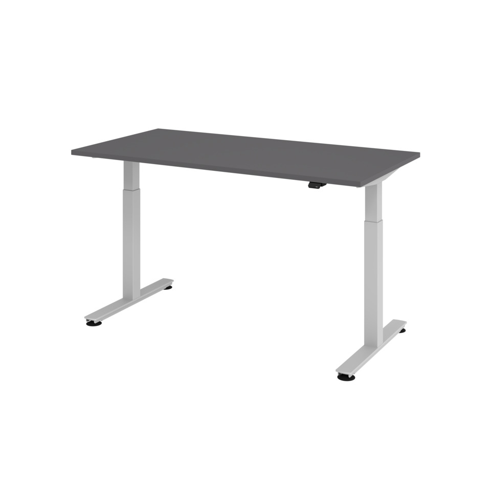 Hammerbacher Sitz-Steh-Schreibtisch mit T-Fuß - 160 x 72-119 x 80 cm, elektr. höhenverstellbar, graphit, mit Montage
