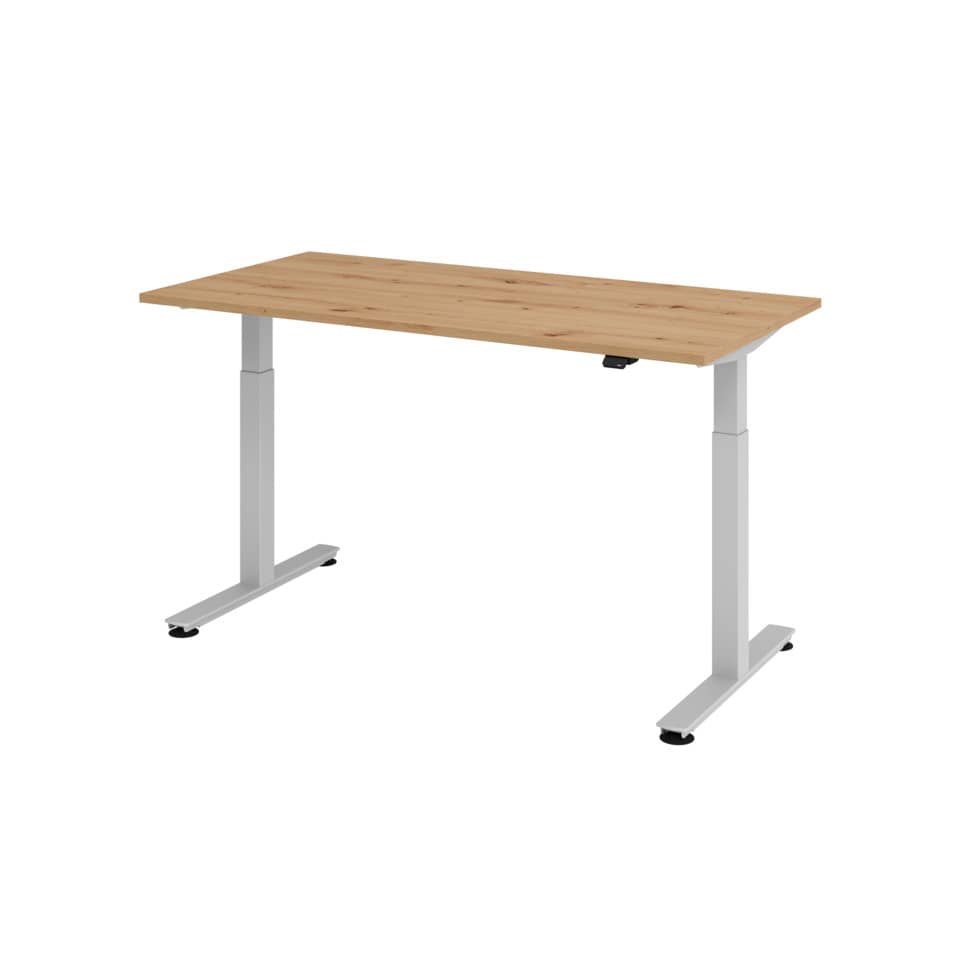 Hammerbacher Sitz-Steh-Schreibtisch mit T-Fuß - 160 x 72-119 x 80 cm, elektr. höhenverstellbar, Asteiche, mit Montage