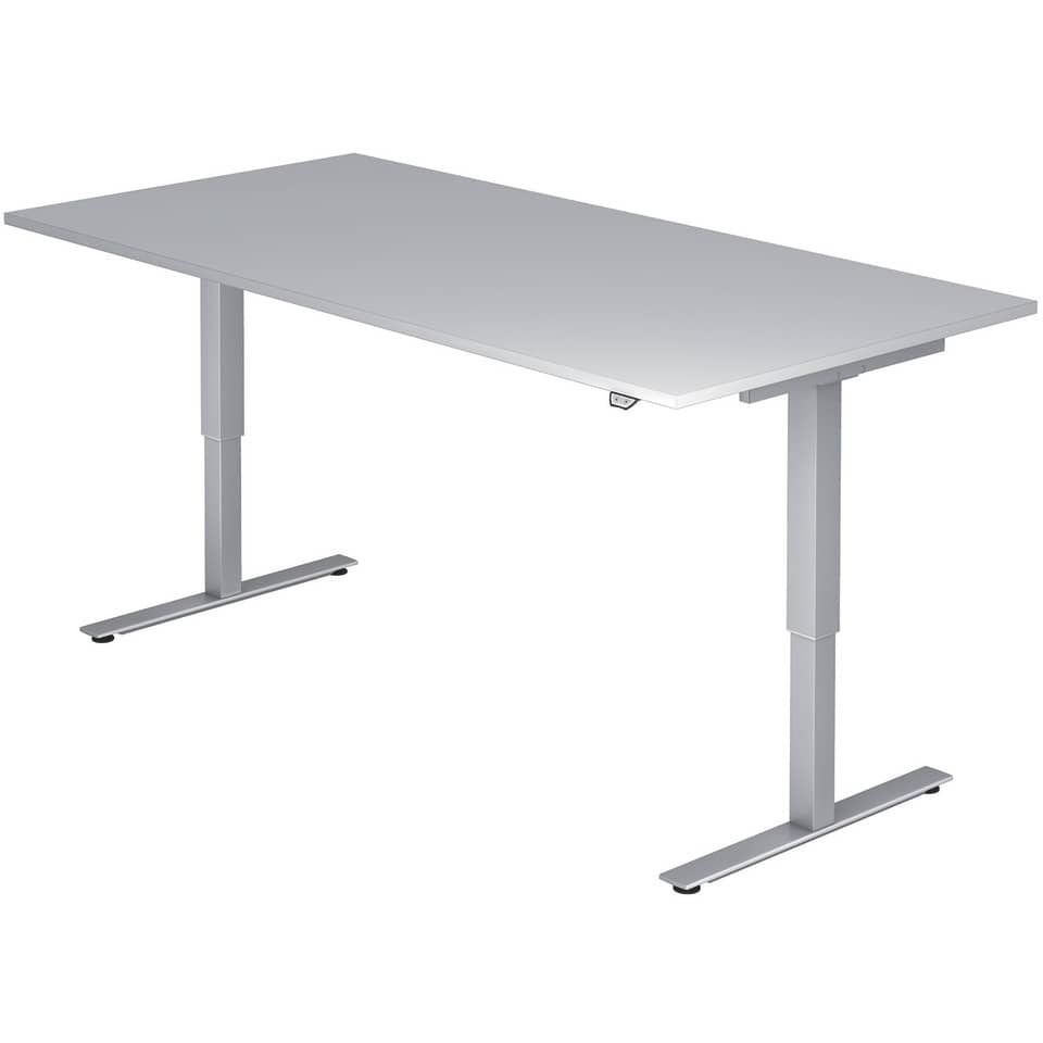 Hammerbacher Sitz-Steh-Schreibtisch mit T-Fuß - 180 x 72-119 x 80 cm, elektr. höhenverstellbar, grau, mit Montageservice
