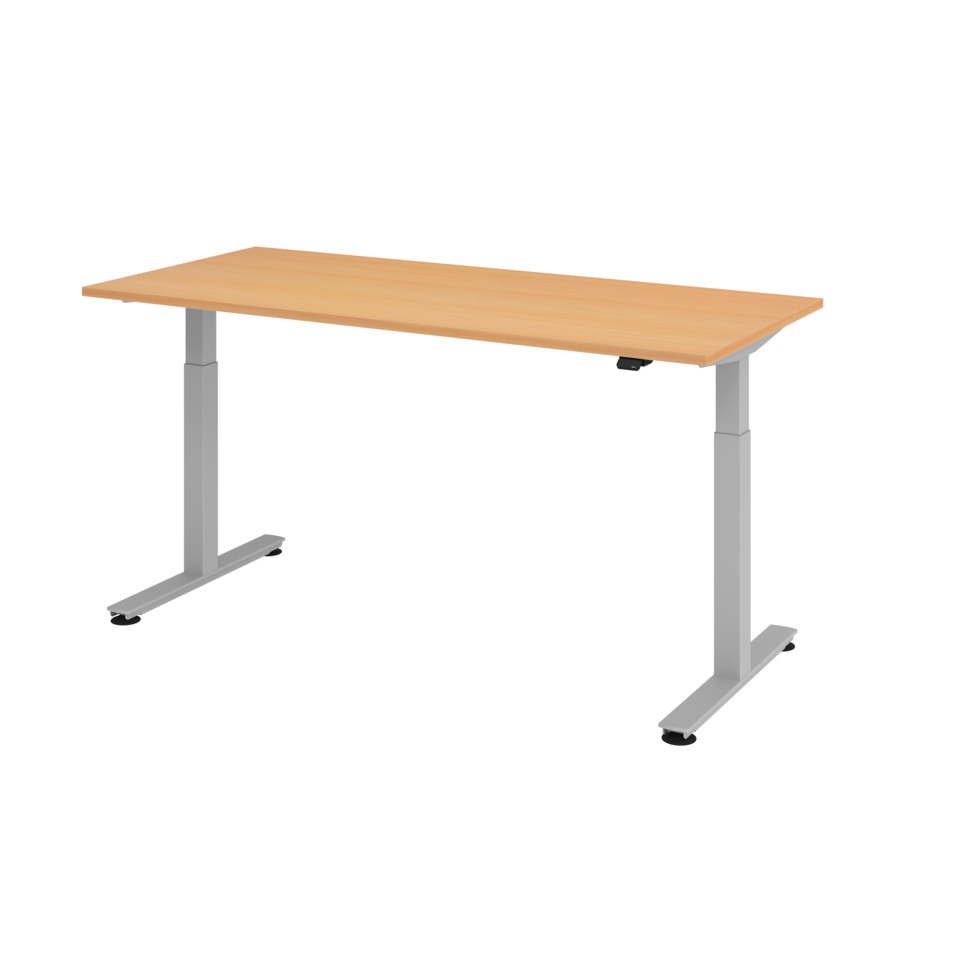 Hammerbacher Sitz-Steh-Schreibtisch mit T-Fuß - 180 x 72-119 x 80 cm, elektr. höhenverstellbar, Buche, mit Montageservice