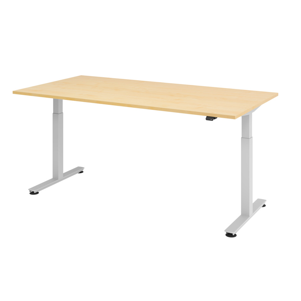 Hammerbacher Schreibtisch T-Fuß elektrisch - 200 x 73-119 x 100 cm, Ahorn/silber
