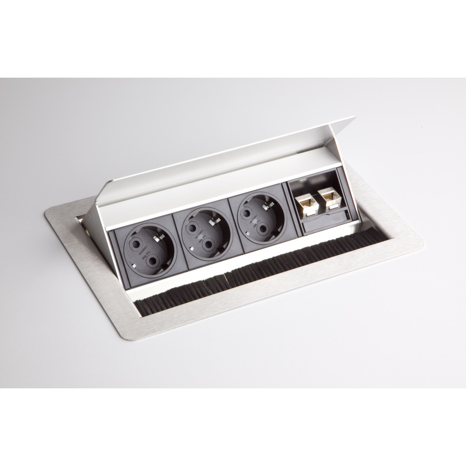 Einbau-Datendose ELDATA1 3x Steckdose VDE +2x RJ45 Cat.6 versenkbar