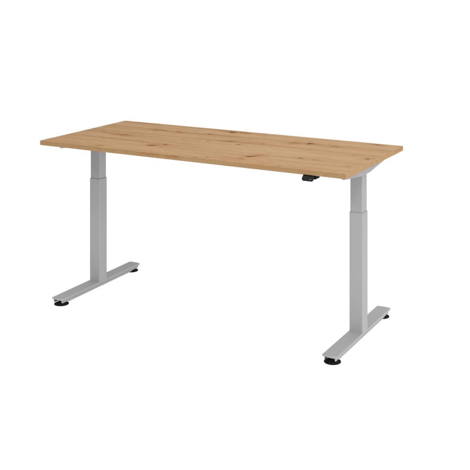 Hammerbacher Sitz-Steh-Schreibtisch mit T-Fuß - 180 x 72-119 x 80 cm, elektr. höhenverstellbar, Asteiche