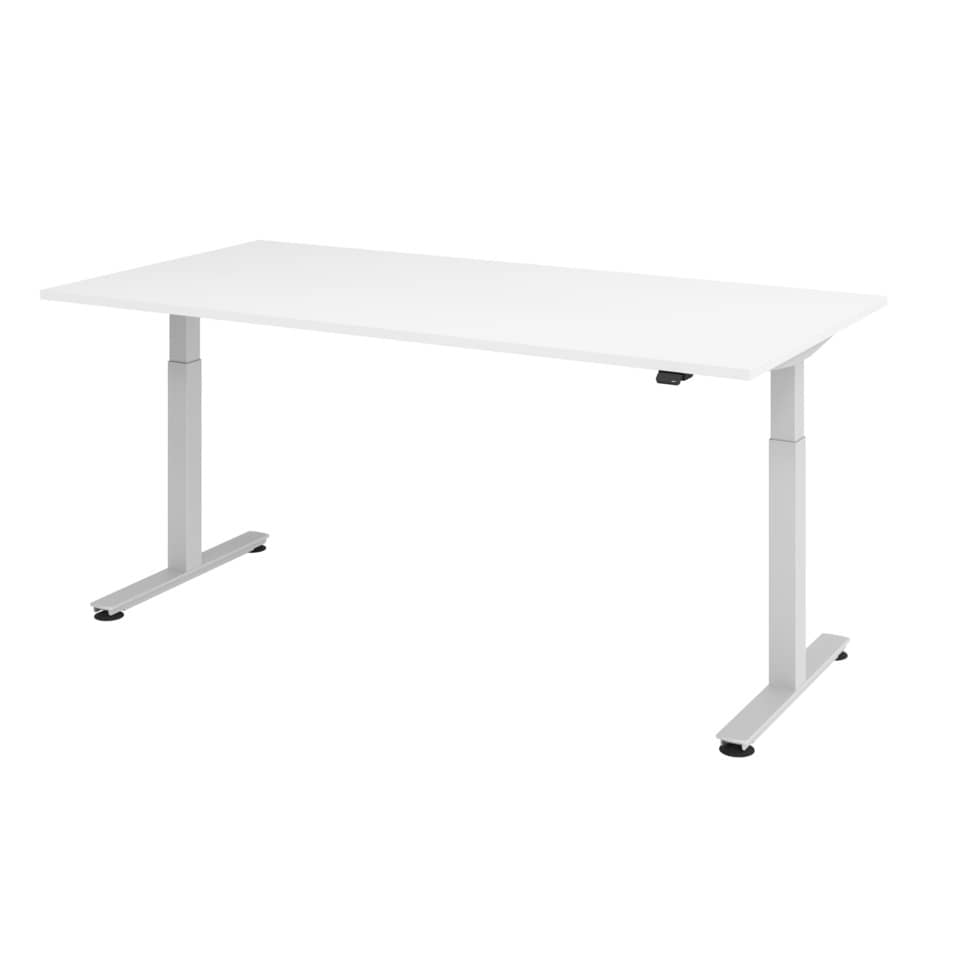 Hammerbacher Schreibtisch T-Fuß elektrisch - 200 x 73-119 x 100 cm, weiß/silber