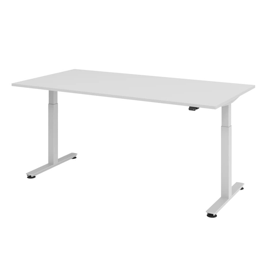 Hammerbacher Schreibtisch T-Fuß elektrisch - 200 x 73-119 x 100 cm, grau/silber
