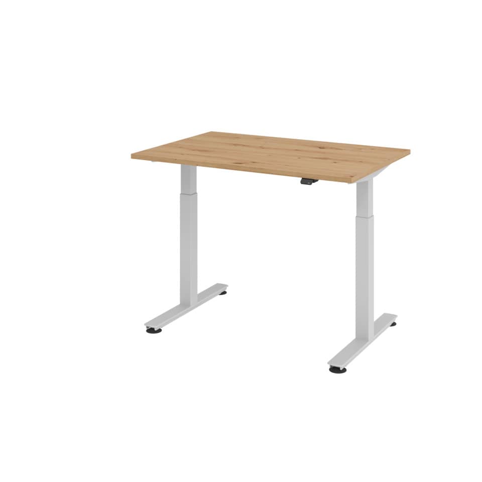 Hammerbacher Sitz-Steh-Schreibtisch mit T-Fuß - 120 x 72-119 x 80 cm, elektr. höhenverstellbar, Asteiche, mit Montageservice