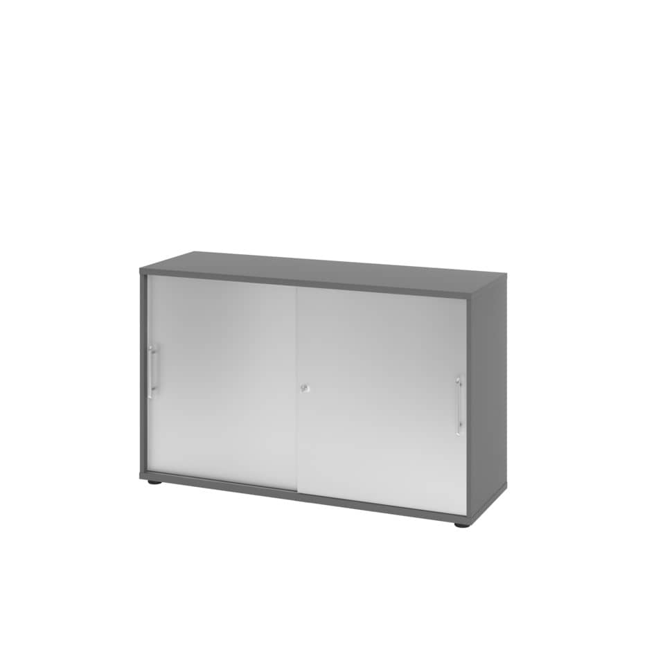 Hammerbacher Schiebetürschrank - 2OH, 120 cm, Relinggriff, Graphit/Silber
