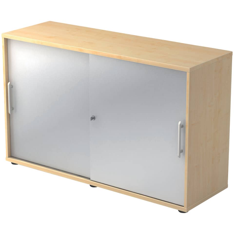 Hammerbacher Schiebetürschrank - 2OH, 120 cm, Relinggriff, Ahorn/Silber