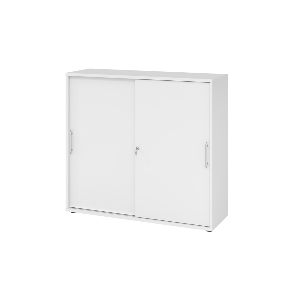 Hammerbacher Schiebetürschrank - 3OH, 120 cm, Relinggriff, Weiß/Weiß