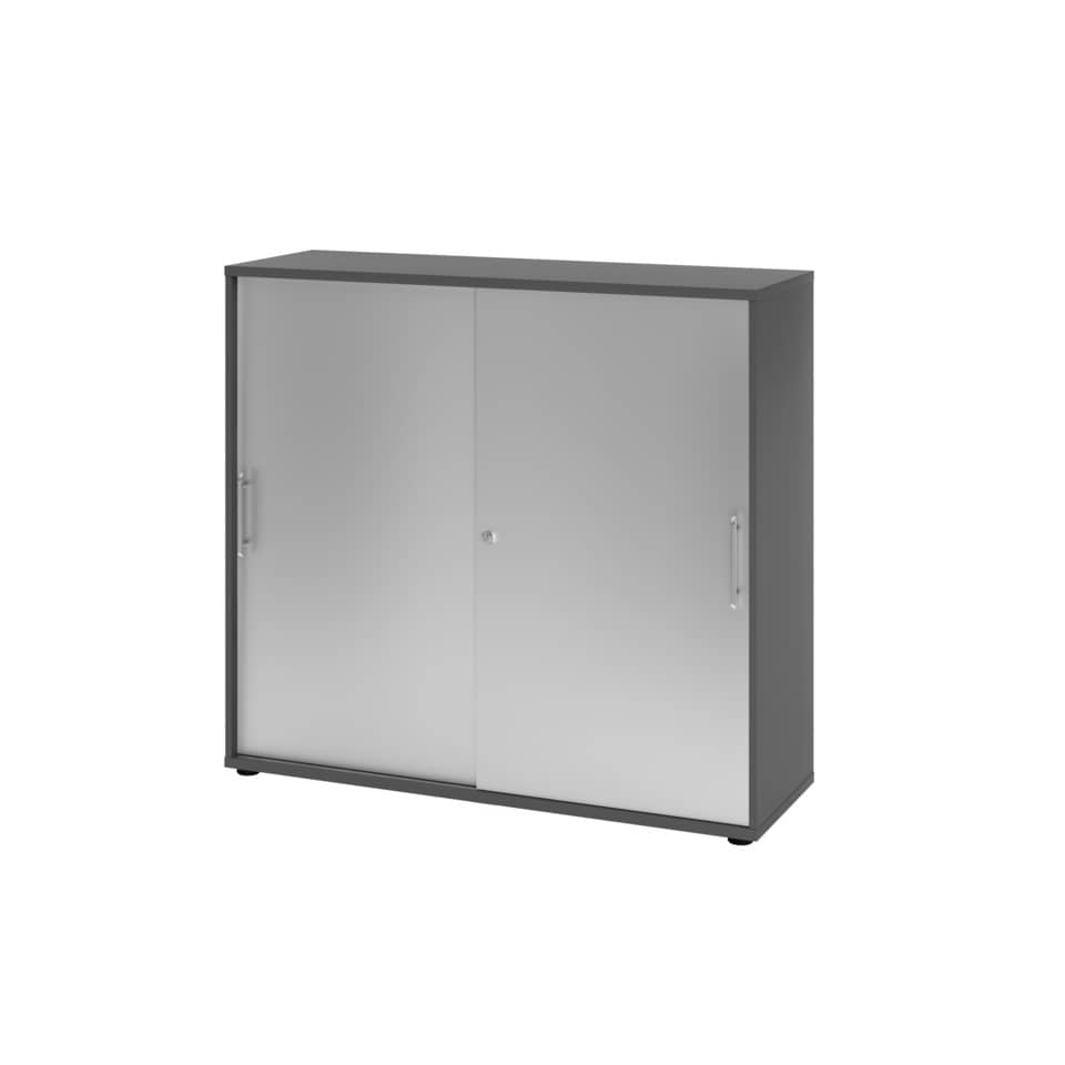 Hammerbacher Schiebetürschrank - 3OH, 120 cm, Relinggriff, Graphit/Silber