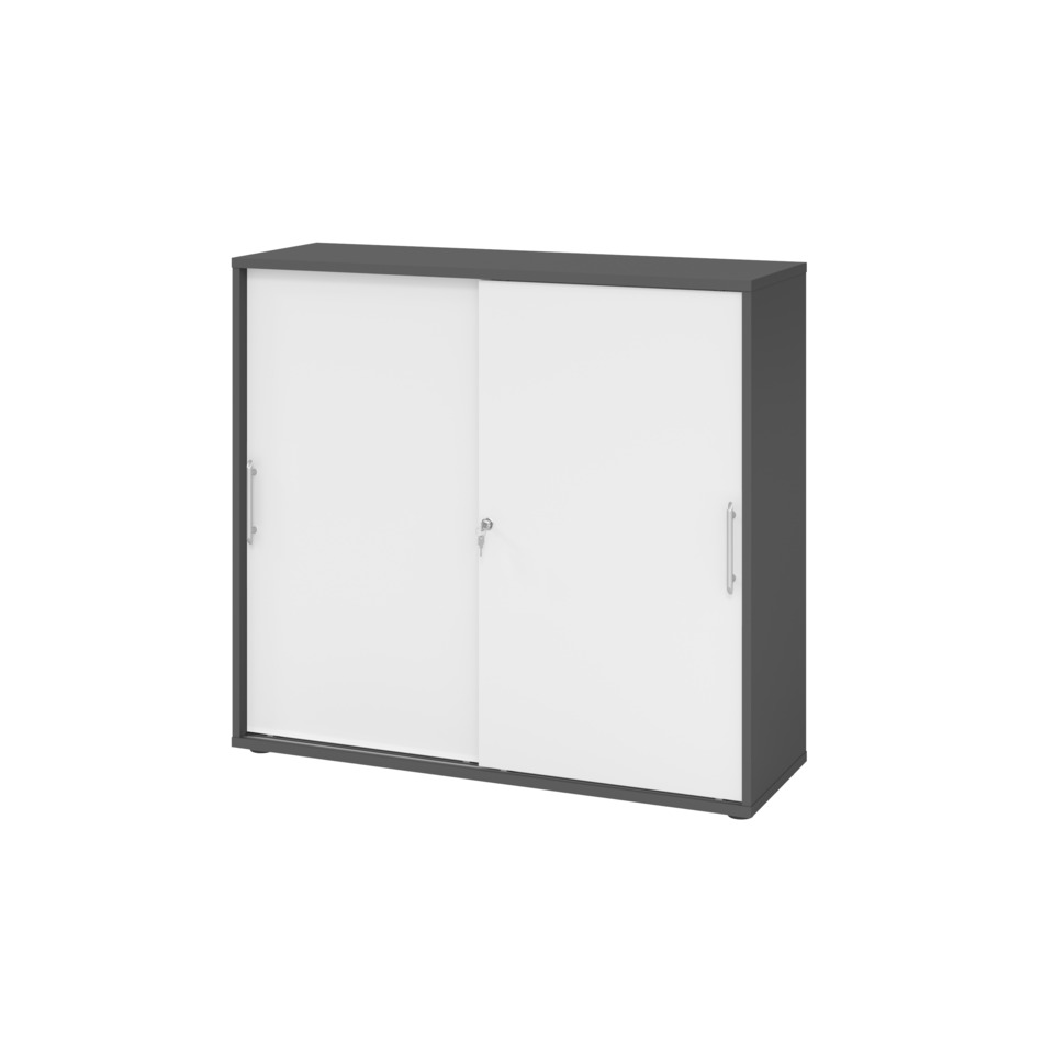 Hammerbacher Schiebetürschrank - 3OH, 120 cm, Relinggriff, graphit/weiß , mit Montageservice