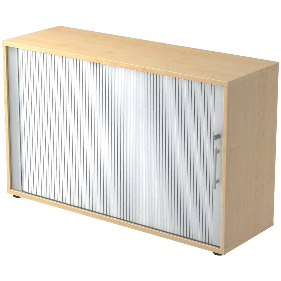 Hammerbacher Rollladenschrank - 2OH, 120 cm, Relinggriff, Ahorn/Silber, mit Montageservice