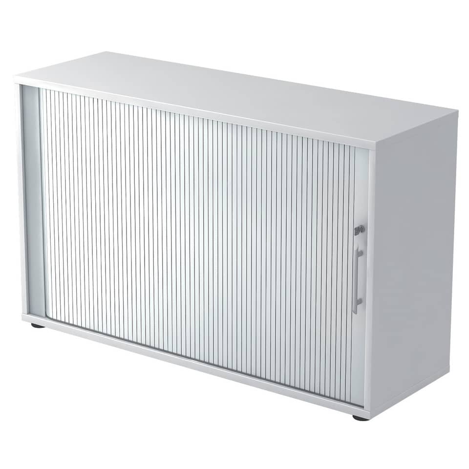 Hammerbacher Rollladenschrank - 2OH, 120 cm, Relinggriff, Weiß/Silber, mit Montageservice