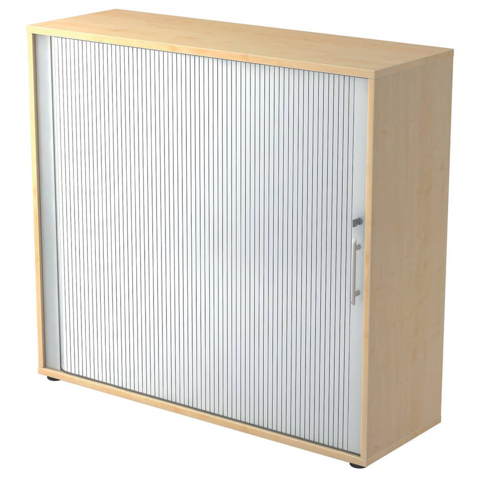 Hammerbacher Rollladenschrank - 3OH, 120 cm, Relinggriff, Ahorn/Silber, mit Montageservice