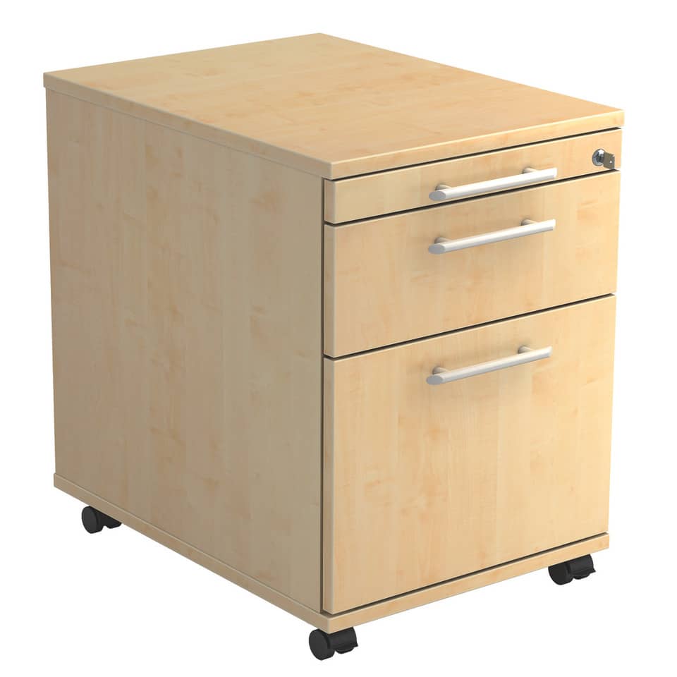 Hammerbacher Rollcontainer - 42,8 x 59 x 58 cm, 1 Schub, Hängeregistratur, Relinggriff, Ahorn