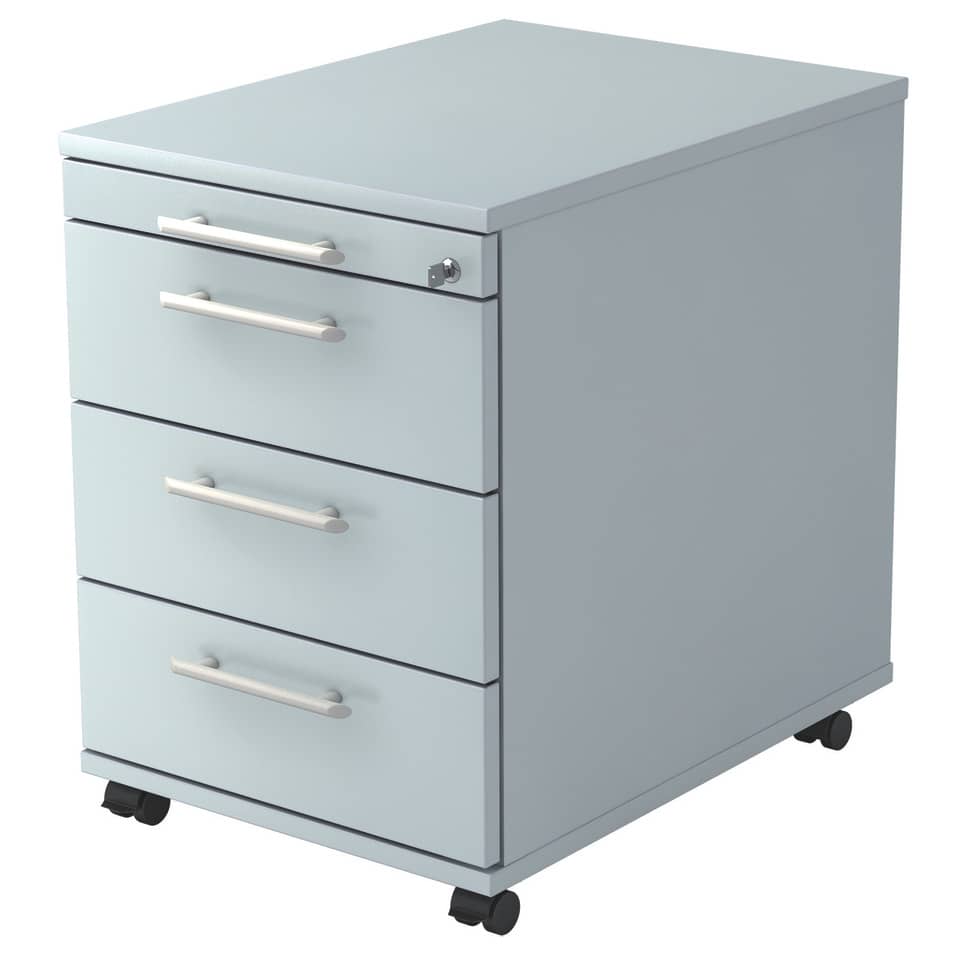 Hammerbacher Rollcontainer SOLID - 42,8 x 59 x 58 cm, 3 Schübe, Relinggriff, Grau