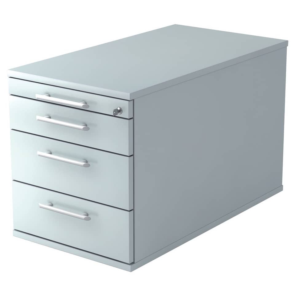 Hammerbacher Rollcontainer SOLID - 42,8 x 51,2 x 80 cm, 3 Schübe, Relinggriff, Grau