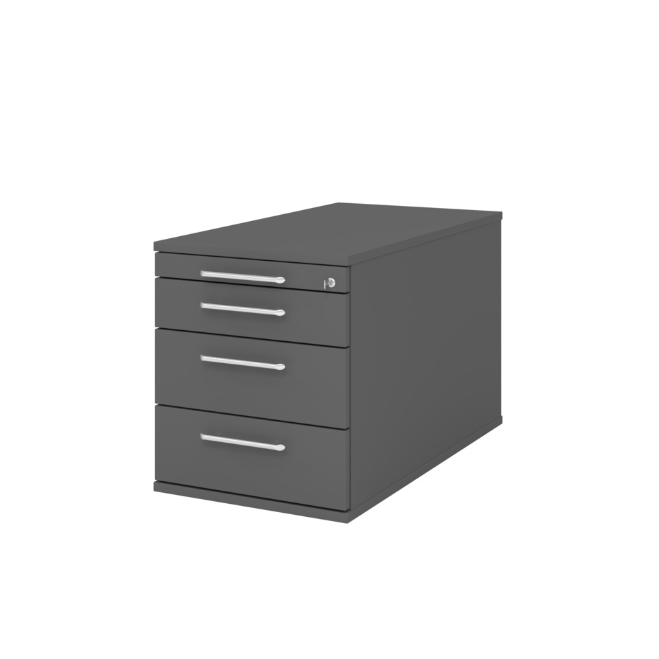 Hammerbacher Rollcontainer SOLID - 42,8 x 51,2 x 80 cm, 3 Schübe, Relinggriff, Graphit