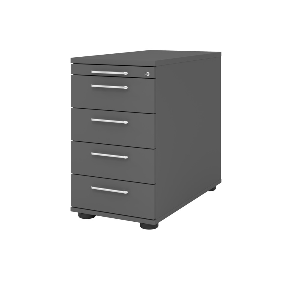 Hammerbacher Standcontainer SOLID - 42,8 x 72-76 x 80 cm, 4 Schübe, Relinggriff, graphit, mit Montage