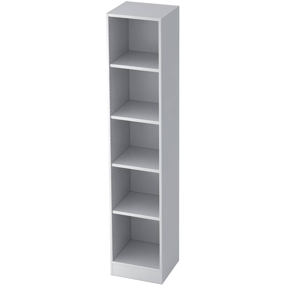 Hammerbacher Regal - schmal, 5OH, 40,6 cm breit, Sockelblende, Weiß, mit Montageservice