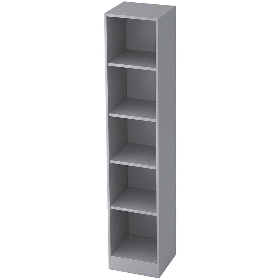 Hammerbacher Regal - schmal, 5OH, 40,6 cm breit, Sockelblende, Grau, mit Montageservice
