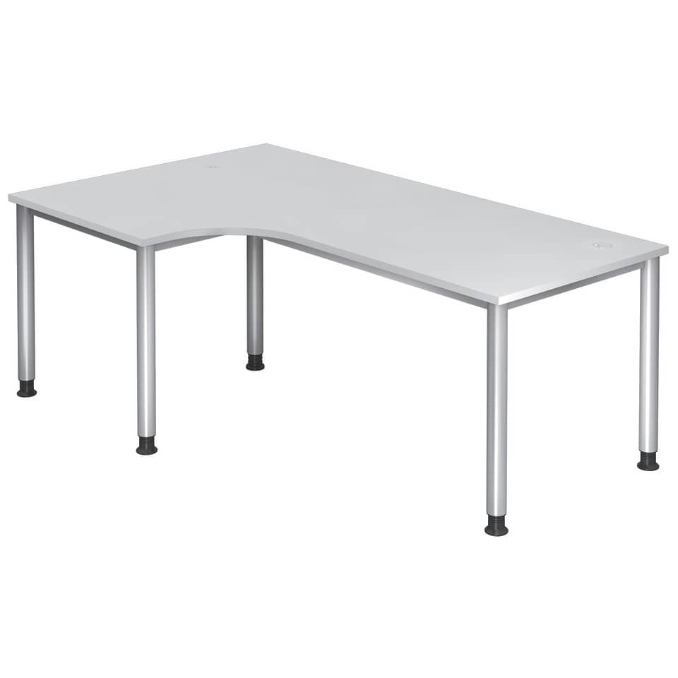 Hammerbacher Winkeltisch 4-Fuß-Gestell rund -200 x 68,5-81 - 120 cm, höhenverstellbar, Winkel 90°, Weiß/Silber, mit Montageservice