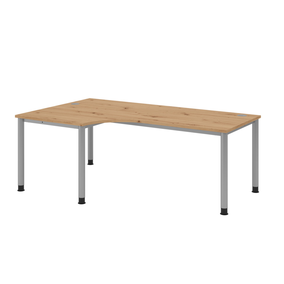 Hammerbacher Winkeltisch 4-Fuß-Gestell rund -200 x 68,5-81 - 120 cm, höhenverstellbar, Winkel 90°, Asteiche/Silber, mit Montageservice