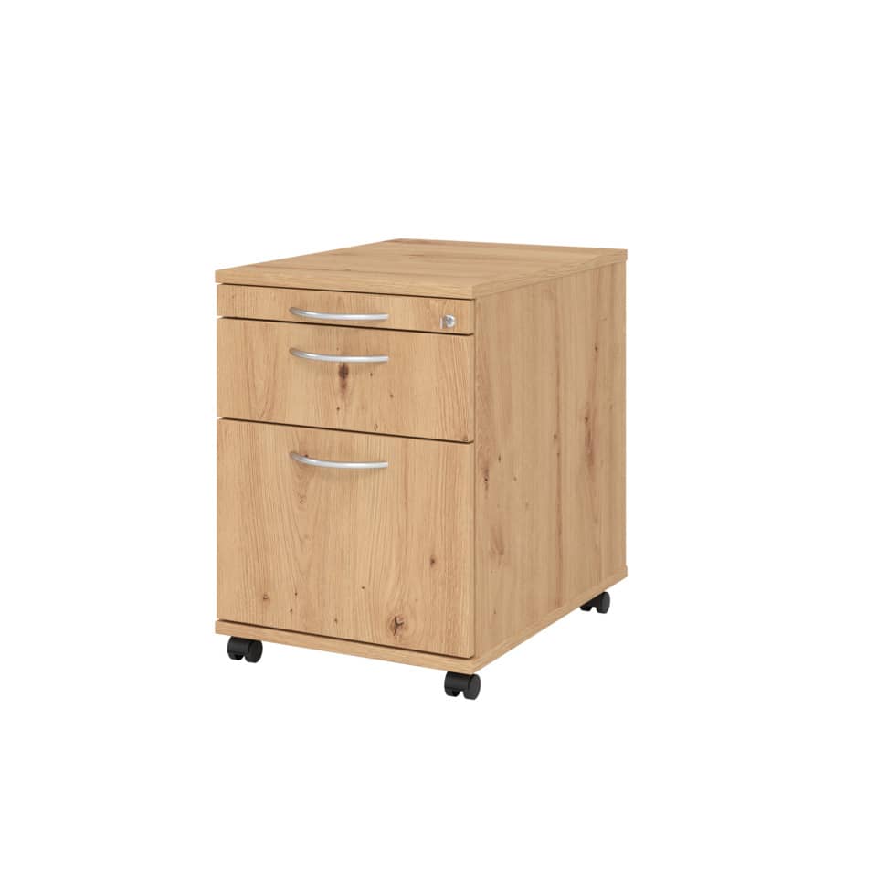Hammerbacher Rollcontainer - 42,8 x 59 x 58 cm, 1 Schub, Hängeregistratur, Bogengriff, Asteiche