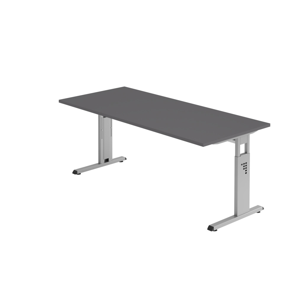 Hammerbacher Schreibtisch C-Fuß - 180 x 65-85 x 80 cm, höhenverstellbar, graphit/silber, mit Montageservice