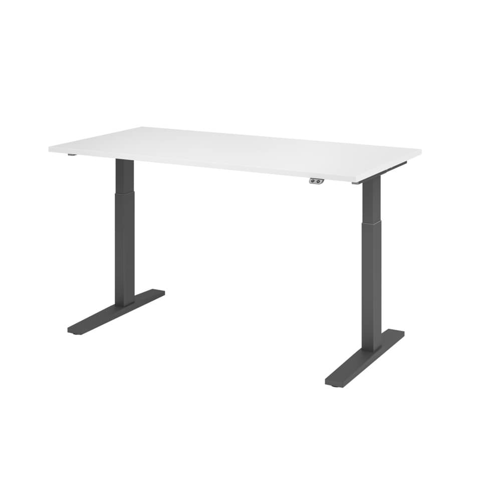 Hammerbacher Schreibtisch T-Fuß elektrisch - 160 x 80 x 70-120 cm, höhenverstellbar, weiß/Graphit