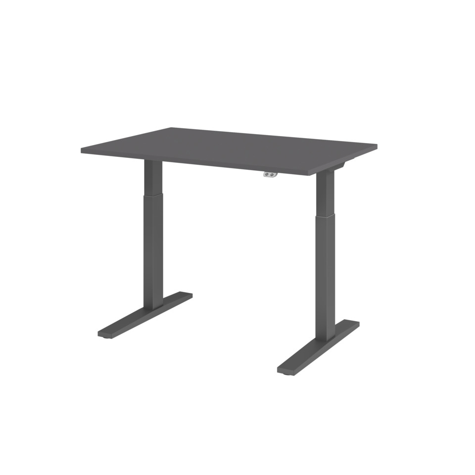 Hammerbacher Schreibtisch T-Fuß elektrisch - 120 x 70-120 x 80 cm, höhenverstellbar, graphit/graphit
