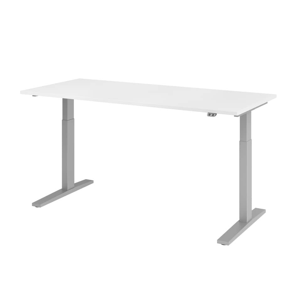 Hammerbacher Schreibtisch T-Fuß elektrisch - 180 x 80 x 70-120 cm, höhenverstellbar, weiß/silber