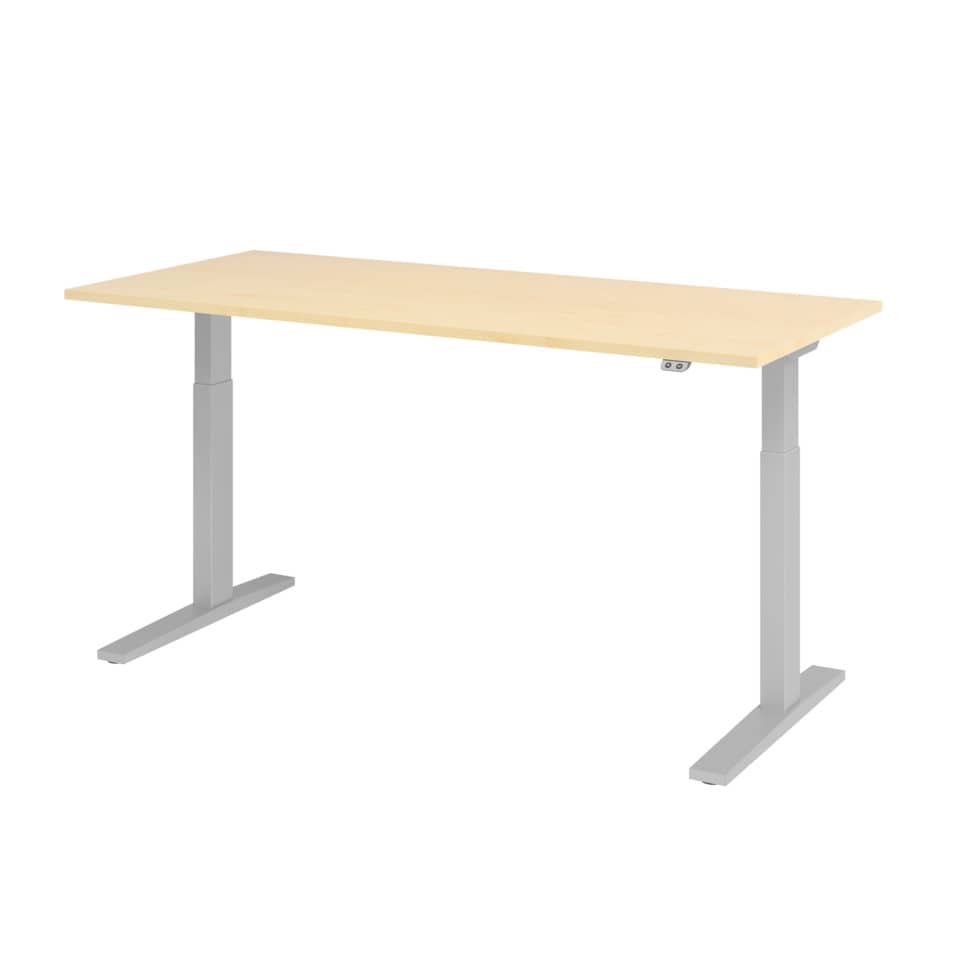 Hammerbacher Schreibtisch T-Fuß elektrisch - 180 x 80 x 70-120 cm, höhenverstellbar, Ahorn/silber