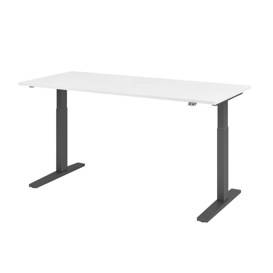 Hammerbacher Schreibtisch T-Fuß elektrisch - 180 x 80 x 70-120 cm, höhenverstellbar, weiß/graphit