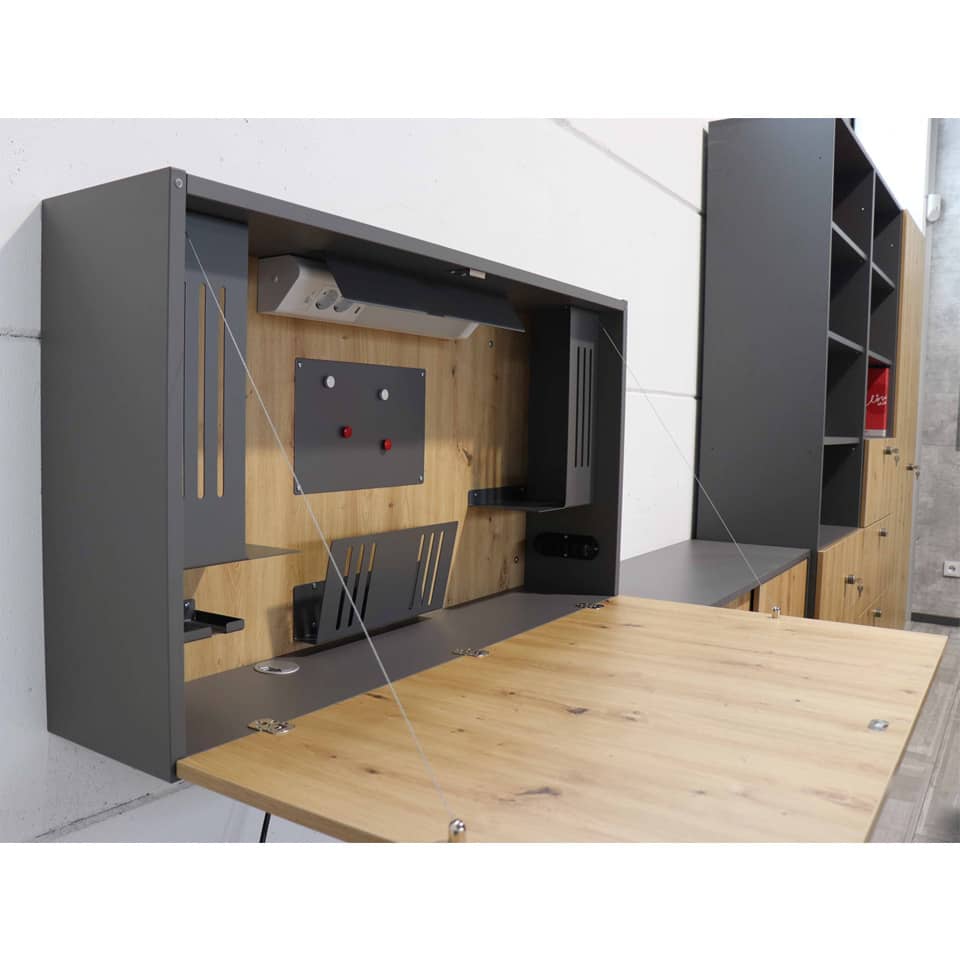 Hammerbacher Wandschreibtisch Mini Office graphit/Asteiche