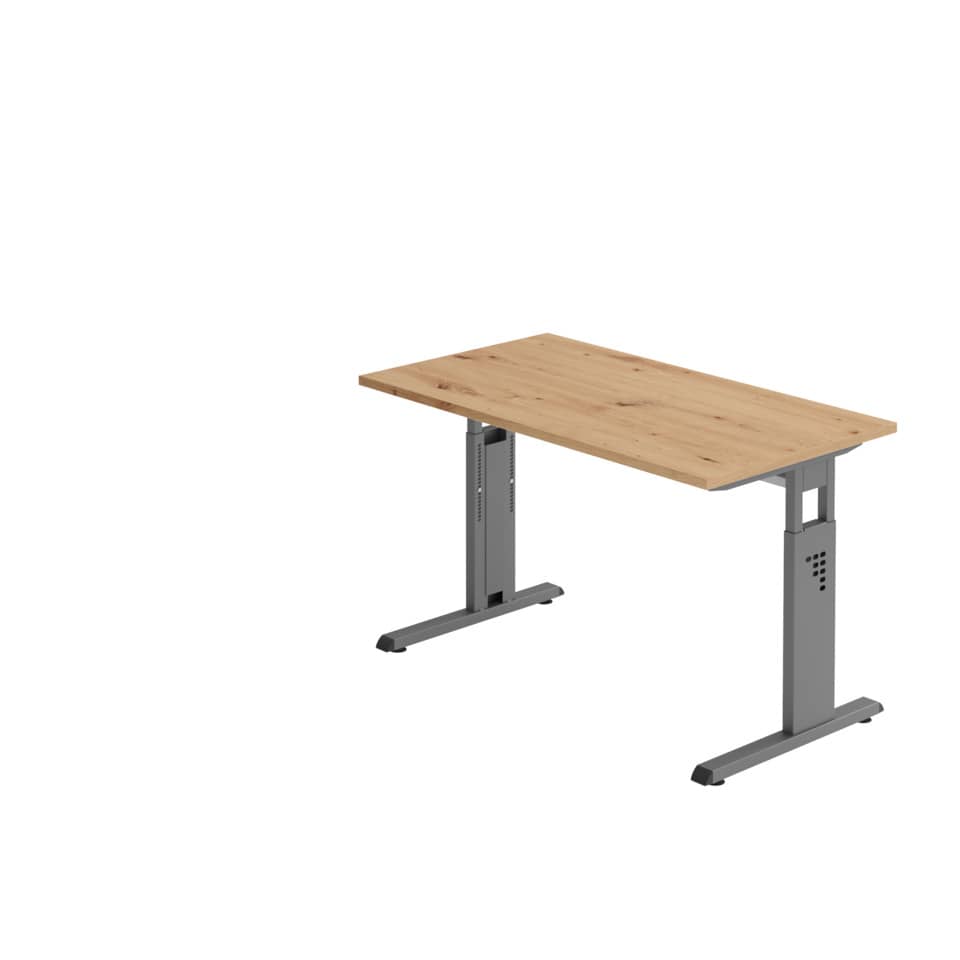 Hammerbacher Schreibtisch Mini Office O-Serie, C-Fuß - 120 x 65-85 x 67 cm, Asteiche/Graphit