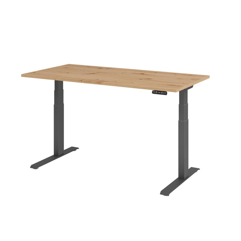 Hammerbacher Schreibtisch C-Fuß elektrisch - 160 x 80 x 64-129 cm, höhenverstellbar, Asteiche/graphit