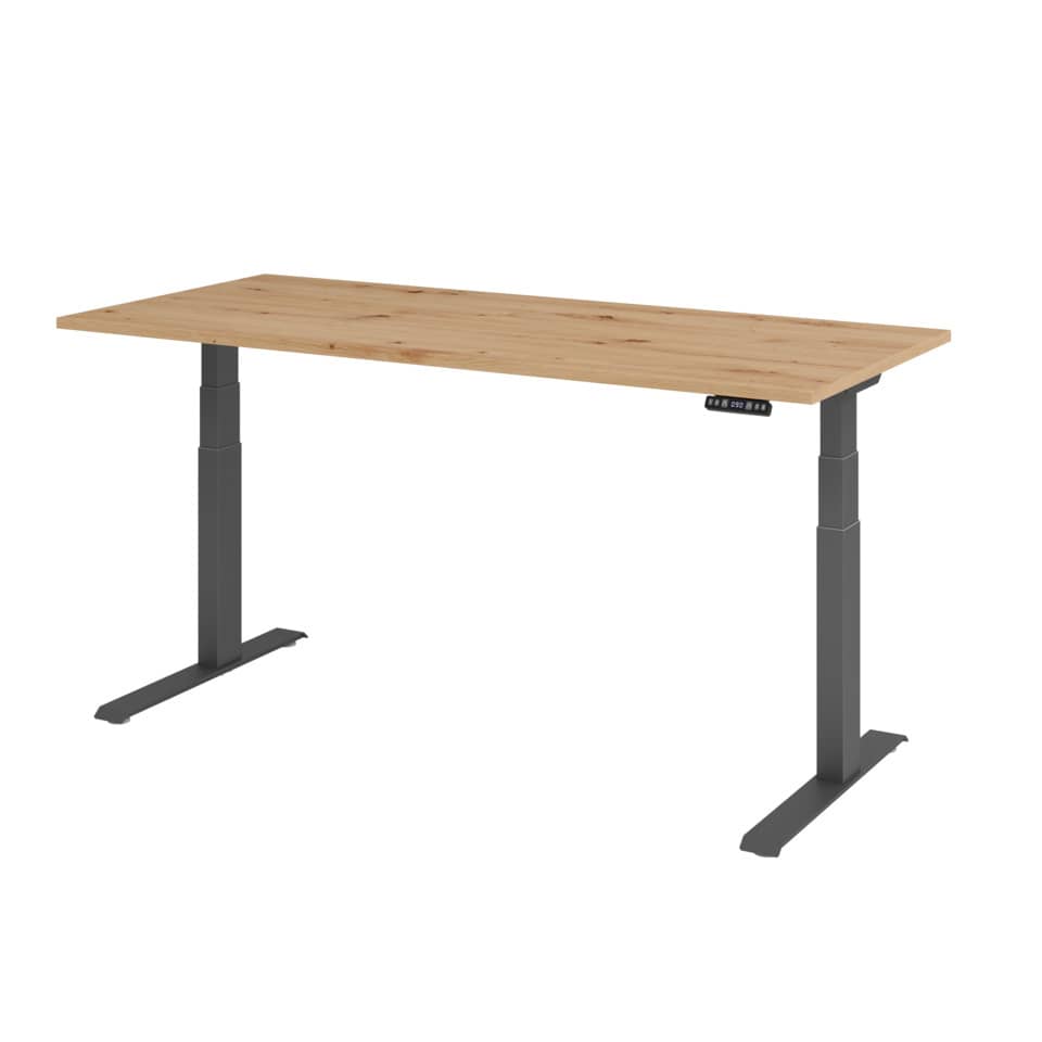 Hammerbacher Schreibtisch C-Fuß elektrisch - 180 x 80 x 64-129 cm, höhenverstellbar, Asteiche/graphit