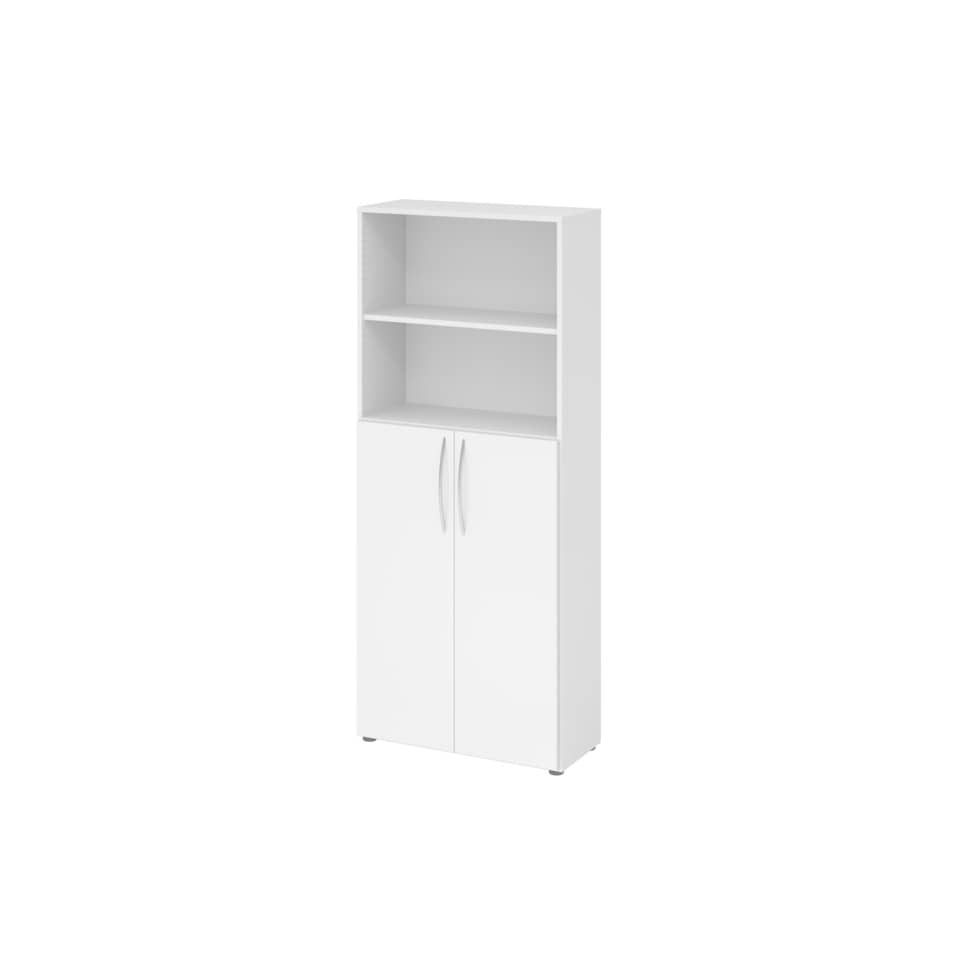 Hammerbacher Regal u. Flügeltürenschrank - 5 OH, Weiß/ Weiß